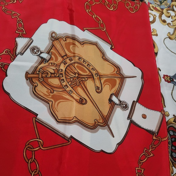 2 Equestrian‎ Scarf Silk Feel Womens Horse Riding Bit Bridle Old Money Royal Red - Picture 15 of 15